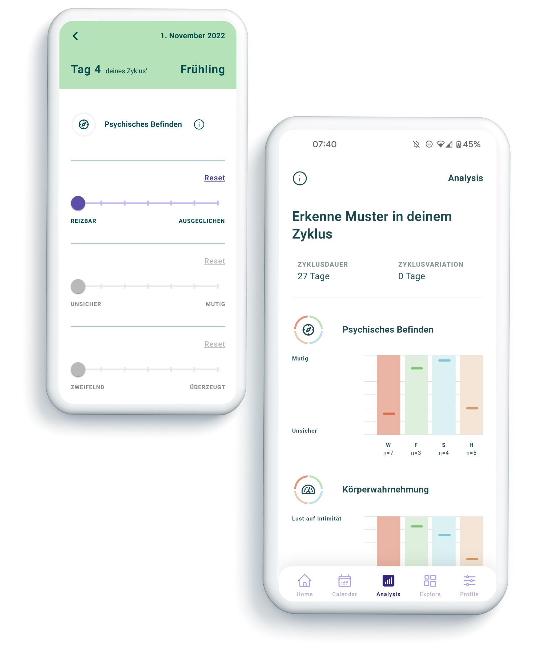 Screenshot der Zyklus-Muster-Analyse in der seasons App
